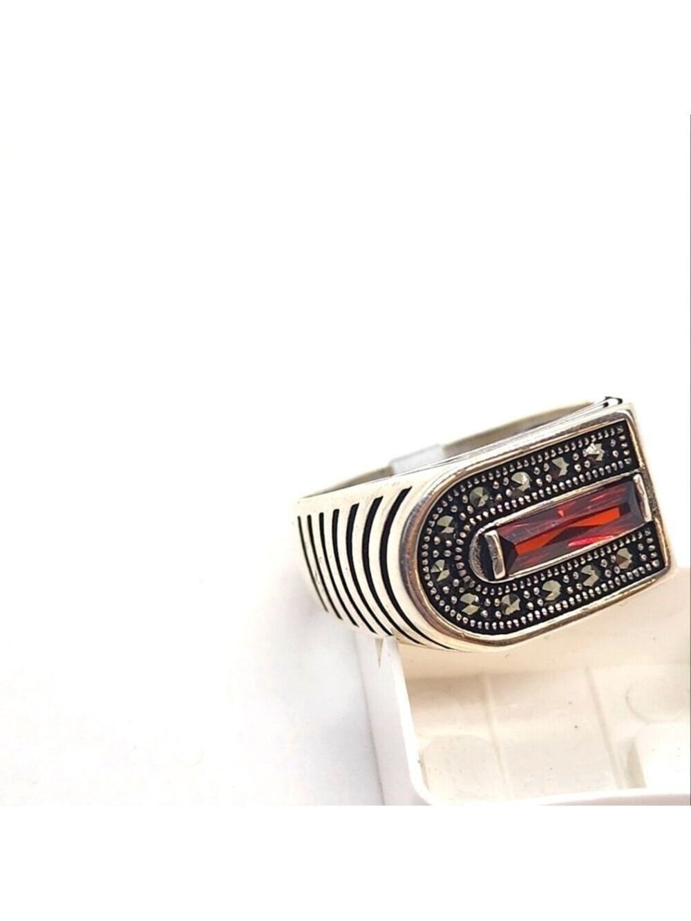 BRAND NEW MEN'S RING RED STONE STERLING SILVER 925 - Picture 6 of 6